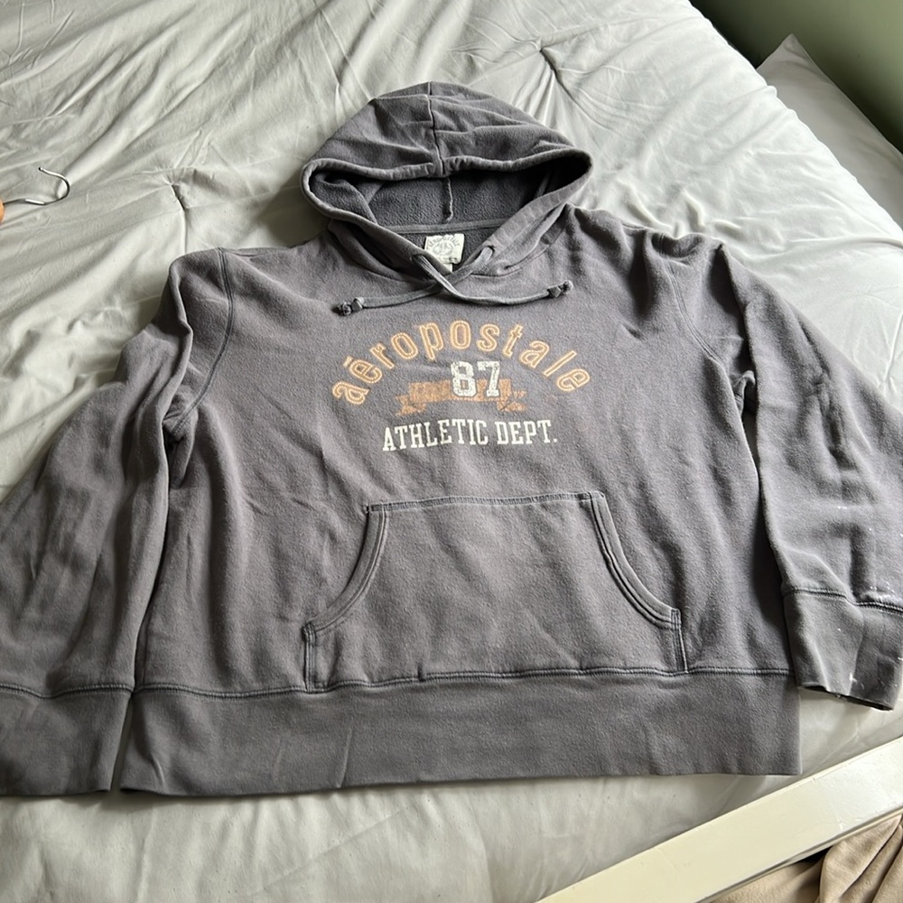 Aeropostale 87 Athletic Dept hoodie Pullover Sweatshirt Women’s Large Gray Y2K